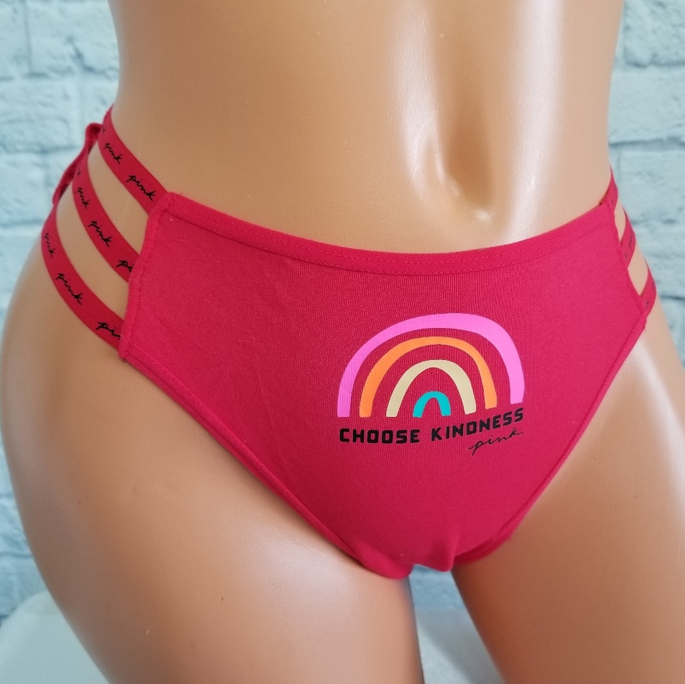 PINK Victoria's Secret Logo Mini Strap Rainbow Kindness Cheekster Panties XL